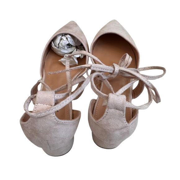 NEW Heel The World Women's Nude Pointed Toe Lace Up Low Block Heels Size 11 - Picture 5 of 11